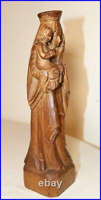 Antique 1800's religious hand carved wood Mary Madonna Jesus sculpture statue