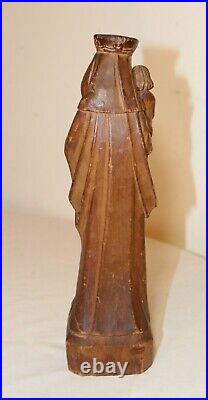 Antique 1800's religious hand carved wood Mary Madonna Jesus sculpture statue