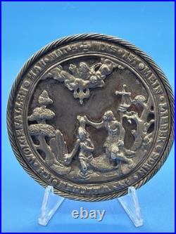 Antique 1800s German Baptismal Plaque Silver Cherub Matthew 3 Religious Medal