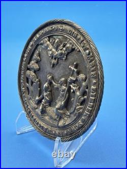 Antique 1800s German Baptismal Plaque Silver Cherub Matthew 3 Religious Medal