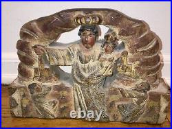 Antique 1800s Italian Wood Carving Religious Relief Madonna Child Figures Plaque