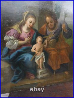 Antique 1800s Oil canvas Holy family painting mary joseph jesus rare religious