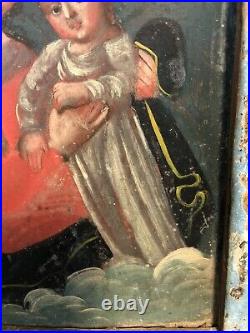 Antique 1800s Our Lady Refuge of Sinners Mexican Tin Retablo 8.75 x 12