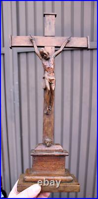 Antique 1800s Wood carved crucifix christ corpus religious