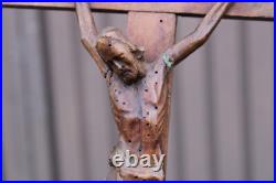 Antique 1800s Wood carved crucifix christ corpus religious