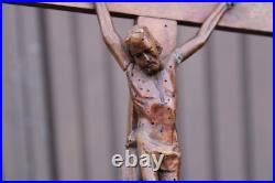 Antique 1800s Wood carved crucifix christ corpus religious