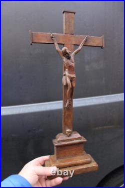 Antique 1800s Wood carved crucifix christ corpus religious