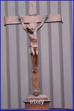 Antique 1800s Wood carved crucifix christ corpus religious
