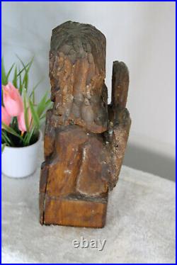 Antique 1800s Wood carved religious praying angel figurine statue