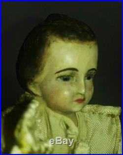 Antique 1800s carved wood santos saint spanish religious figure child jesus