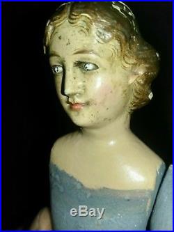 Antique 1800s carved wood santos saint spanish religious figure hand carved wood