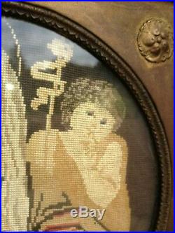 Antique 1829 Catholic Religious Embroidered Madonna With Child Jesus Wall Plaque