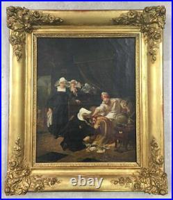 Antique 1829 Original French School, Hospital Scene Oil on canvas Painting dated