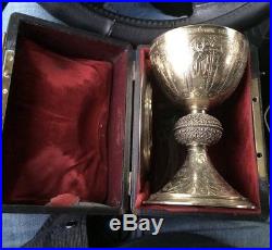 Antique 1839 Solid Silver Bishops Religious Chalice With Case & Extras