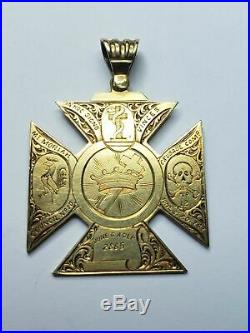 Antique 1860s Solid 14k Yellow Gold Knights Templar Masonic Fob Pendant RARE