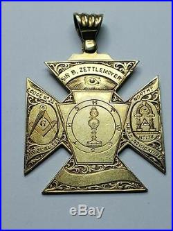 Antique 1860s Solid 14k Yellow Gold Knights Templar Masonic Fob Pendant RARE