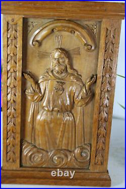Antique 1871 dated wood carved religious sacred heart christ jesus