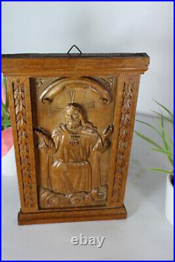 Antique 1871 dated wood carved religious sacred heart christ jesus