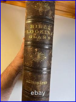 Antique 1874 Bible Looking Glass Illustrated Religious Emblems Leather Gilt AEG