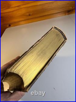 Antique 1874 Bible Looking Glass Illustrated Religious Emblems Leather Gilt AEG