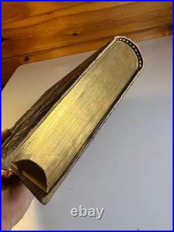 Antique 1874 Bible Looking Glass Illustrated Religious Emblems Leather Gilt AEG
