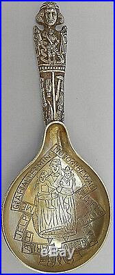 Antique 1874s Denmark Silver Baptismal, Paten Bigger withReligious Engravings Spoon