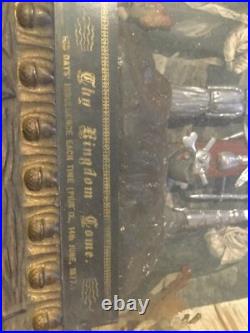 Antique 1877 Jesus Crucifix Religious Catholic Shadow Box Thy Kingdom Come