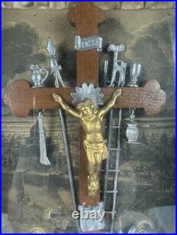 Antique 1877 Jesus Crucifix Religious Catholic Shadow Box Thy Kingdom Come Antique 1877 Jesus Crucifix Religious Catholic Shadow Box Thy Kingdom Come