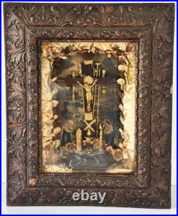 Antique 1877 Kingdom Come Religious Jesus Mixed Media Crucifix Diorama Shadowbox