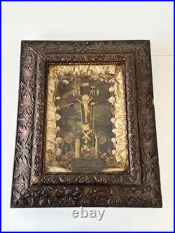 Antique 1877 Kingdom Come Religious Jesus Mixed Media Crucifix Diorama Shadowbox