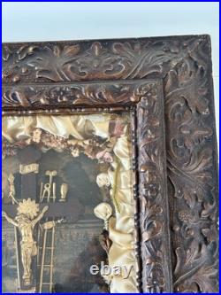 Antique 1877 Kingdom Come Religious Jesus Mixed Media Crucifix Diorama Shadowbox