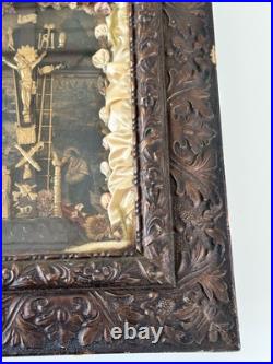 Antique 1877 Kingdom Come Religious Jesus Mixed Media Crucifix Diorama Shadowbox