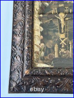 Antique 1877 Kingdom Come Religious Jesus Mixed Media Crucifix Diorama Shadowbox