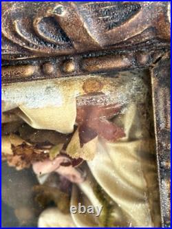 Antique 1877 Kingdom Come Religious Jesus Mixed Media Crucifix Diorama Shadowbox