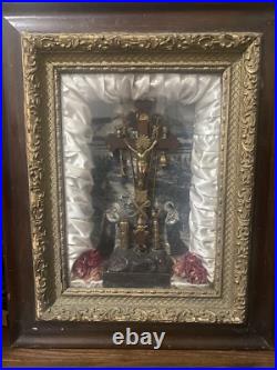 Antique 1877 Thy Kingdom Come 100 Days Indulgence Catholic Religious Shadow Box