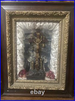 Antique 1877 Thy Kingdom Come 100 Days Indulgence Catholic Religious Shadow Box