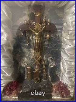 Antique 1877 Thy Kingdom Come 100 Days Indulgence Catholic Religious Shadow Box