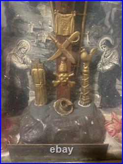 Antique 1877 Thy Kingdom Come 100 Days Indulgence Catholic Religious Shadow Box