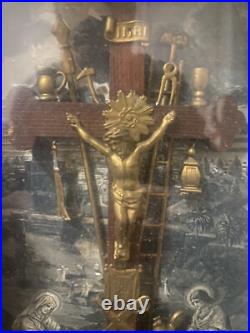 Antique 1877 Thy Kingdom Come 100 Days Indulgence Catholic Religious Shadow Box
