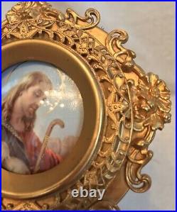 Antique 1880 Dore' Bronze Religious Framed Miniature Picture Frame