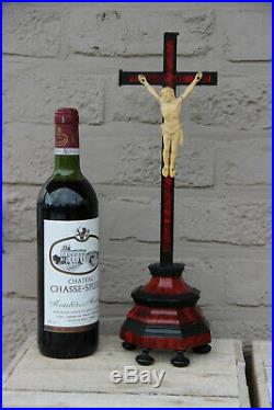 Antique 1880 French religious wood ebonized wood crucifix cross