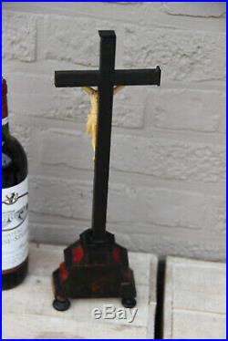 Antique 1880 French religious wood ebonized wood crucifix cross