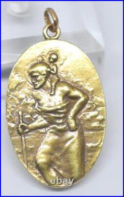 Antique 1880's St Christopher Double Sided 18k Gold Religious Medal French Eagle