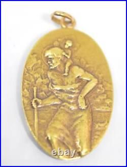 Antique 1880's St Christopher Double Sided 18k Gold Religious Medal French Eagle