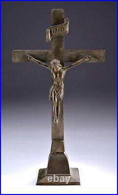 Antique 1890-1910 21.25 Altar Religious Brass-Bronze Crucifix Catholic