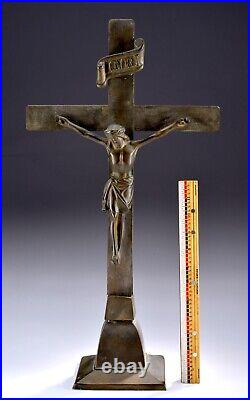 Antique 1890-1910 21.25 Altar Religious Brass-Bronze Crucifix Catholic