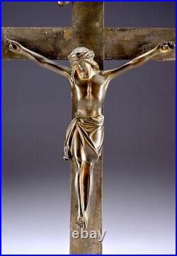 Antique 1890-1910 21.25 Altar Religious Brass-Bronze Crucifix Catholic