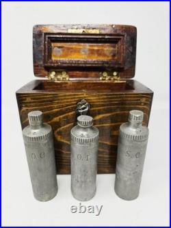 Antique 1890 Religious Catholic Holy Oil Stock Bottle Wood Box Containers & Key