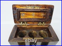 Antique 1890 Religious Catholic Holy Oil Stock Bottle Wood Box Containers & Key