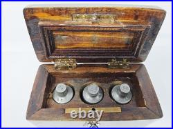 Antique 1890 Religious Catholic Holy Oil Stock Bottle Wood Box Containers & Key